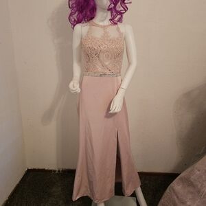Prom long halter dress pink satin Embellished s